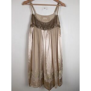 Chine Belgian Design Retro 20s Blush Silk Mini‎ Shift Dress Pleated Tassel Sz 3